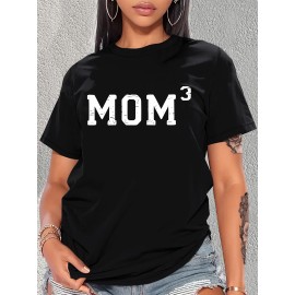 Mom Print T-Shirt, Crew Neck Short Sleeve T-Shirt, Casual Sport Tops, Women's Clothing