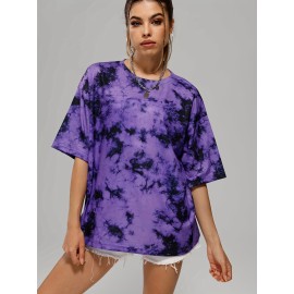 Tie Dye Loose Sports T-shirt - Women's Fashion Crew Neck Short Sleeve Top