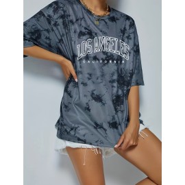 Tie Dye & Letter Graphic Tee - Casual Loose Crew Neck T-shirt for Women