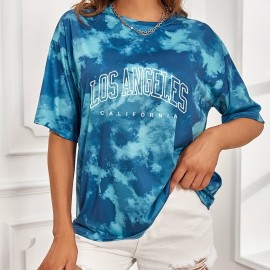 Tie Dye & Letter Graphic Tee - Casual Loose Crew Neck T-shirt for Women