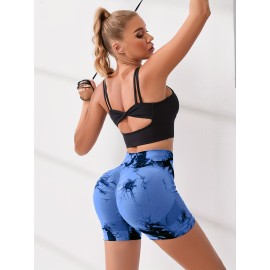 Tie Dye Multi Color Sports Shorts, High Waist Butt Lifting Training Shorts, Running Cycling Pants, Women's Activewear