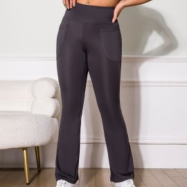 High Stretchy Soft Solid Sports Flare Pants with Butt Lifting and Pocket for Women's Activewear