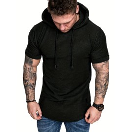 Men's Short Sleeve Hoodie Tshirt - Casual Solid Color Tee for Summer, Workout Gym - Great Gift Idea