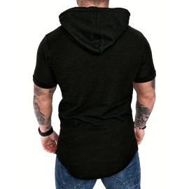 Men's Short Sleeve Hoodie Tshirt - Casual Solid Color Tee for Summer, Workout Gym - Great Gift Idea