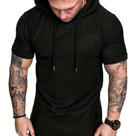 Men's Short Sleeve Hoodie Tshirt - Casual Solid Color Tee for Summer, Workout Gym - Great Gift Idea