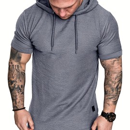 Men's Short Sleeve Hoodie Tshirt - Casual Solid Color Tee for Summer, Workout Gym - Great Gift Idea