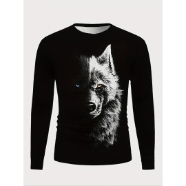 Splicing Wolf Face Men's Long Sleeve T-shirt - Stylish Graphic Tee for Spring and Fall