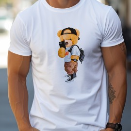 Men's Casual Street Style Stretch Round Neck Tee Shirt with Toy Bear Print for Summer