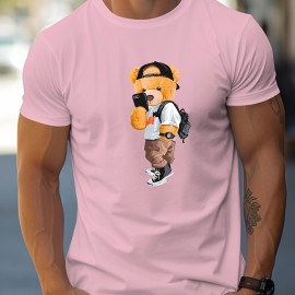 Men's Casual Street Style Stretch Round Neck Tee Shirt with Toy Bear Print for Summer