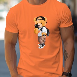 Men's Casual Street Style Stretch Round Neck Tee Shirt with Toy Bear Print for Summer