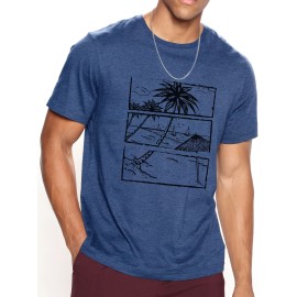 Men's Hawaiian Beach Graphic T-shirt - Comfortable Short Sleeve Tee for Summer