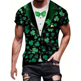 Men's Funny Bowtie Suit 3D Graphic Print Short Sleeve T-shirt for St. Patrick's Day - Summer Outdoor Wear