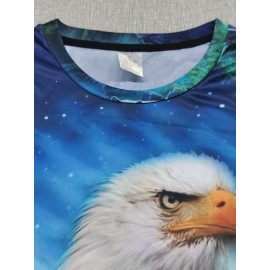 Men's Novelty Wolf & Bird 3d Print Round Neck T-Shirt, Mens Clothing