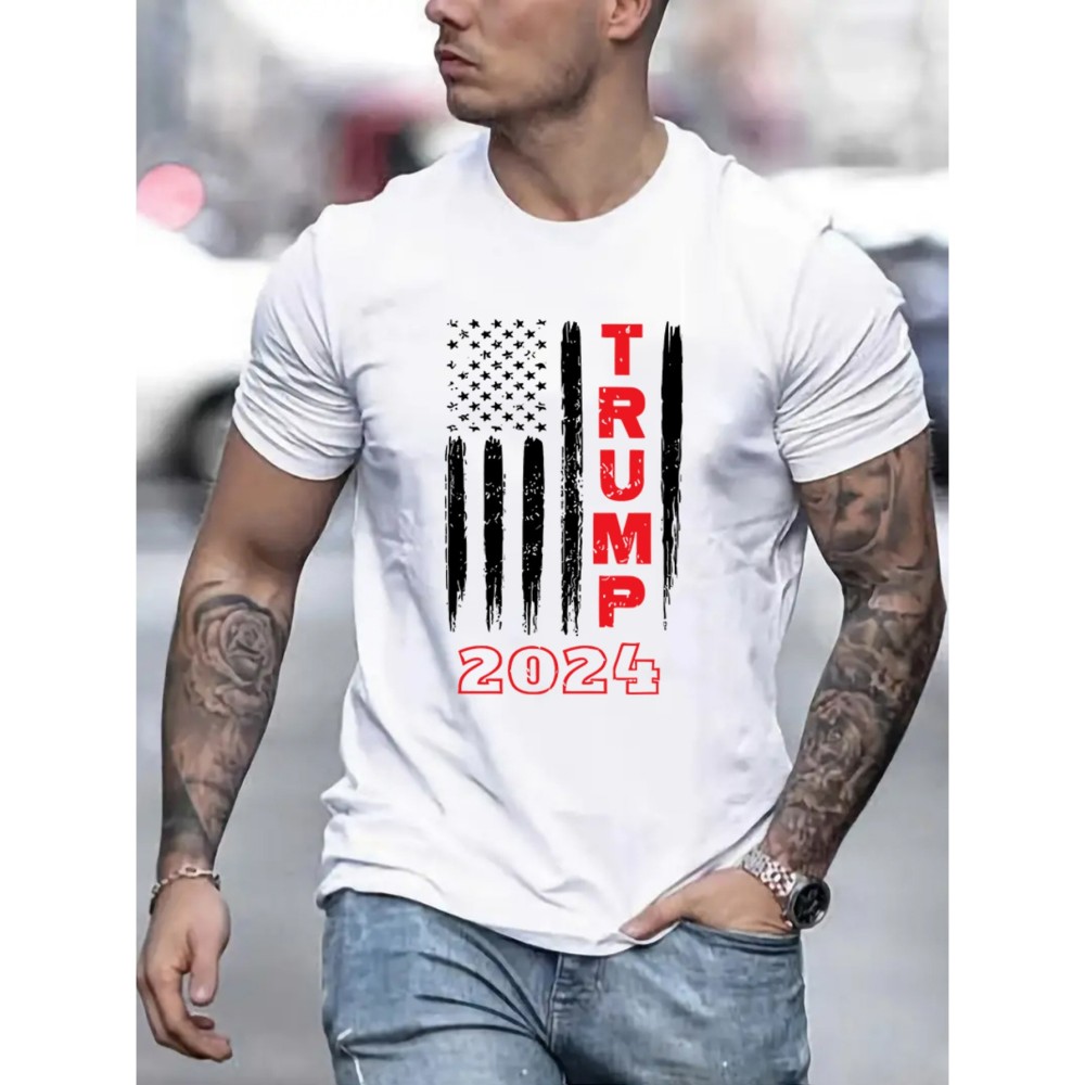 TRUMP 2024 Graphic Print Men's Casual Short Sleeve T-shirt for Summer Outdoor Wear