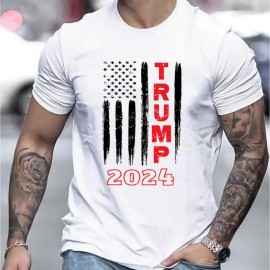 TRUMP 2024 Graphic Print Men's Casual Short Sleeve T-shirt for Summer Outdoor Wear