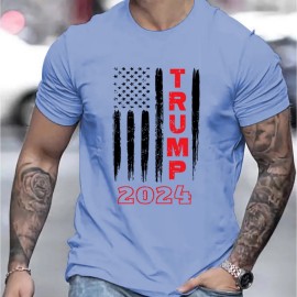 TRUMP 2024 Graphic Print Men's Casual Short Sleeve T-shirt for Summer Outdoor Wear