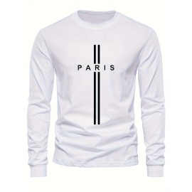 PARIS Print Men's Long Sleeve Active T-shirt - Casual and Comfy for Spring, Summer, and Autumn