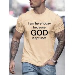 Tees For Men, 'God Kept Me' Print T Shirt, Casual Short Sleeve Tshirt For Summer Spring Fall, Tops As Gifts