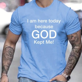 Tees For Men, 'God Kept Me' Print T Shirt, Casual Short Sleeve Tshirt For Summer Spring Fall, Tops As Gifts