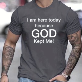 Tees For Men, 'God Kept Me' Print T Shirt, Casual Short Sleeve Tshirt For Summer Spring Fall, Tops As Gifts