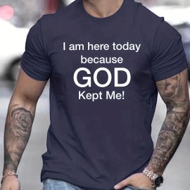 Tees For Men, 'God Kept Me' Print T Shirt, Casual Short Sleeve Tshirt For Summer Spring Fall, Tops As Gifts