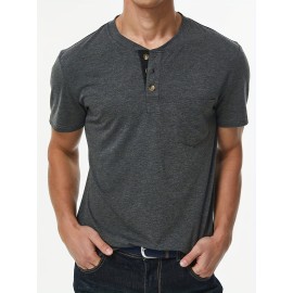 Men's Slim Fit Short Sleeve Henley Tee with Chest Pocket - Casual Button Down T-Shirt