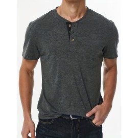 Men's Slim Fit Short Sleeve Henley Tee with Chest Pocket - Casual Button Down T-Shirt