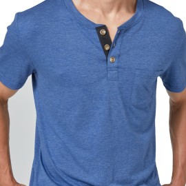 Men's Slim Fit Short Sleeve Henley Tee with Chest Pocket - Casual Button Down T-Shirt