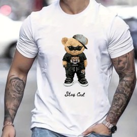 Cool Bear Print Men's Graphic T-shirt - Casual and Comfy Summer Tee