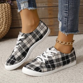 Lightweight Plaid Canvas Sneakers for Women - Comfortable Slip-On Low Tops for Casual Wear