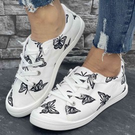 Women's Canvas Sneakers, Fashion Casual Low-Top Shoes, Butterfly Print Comfortable Flat Sports Footwear