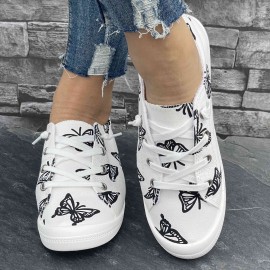 Women's Canvas Sneakers, Fashion Casual Low-Top Shoes, Butterfly Print Comfortable Flat Sports Footwear