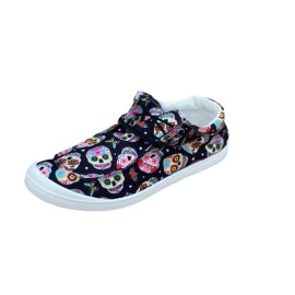 Comfortable Women's Colorful Skull Print Canvas Slip-On Shoes for Halloween and Casual Wear