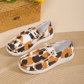 Women's Leopard Print Canvas Shoes, Casual Lace Up Outdoor Shoes, Lightweight Low Top Walking Shoes