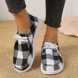 Women's Christmas Style Flat Shoes, Plaid & Christmas Tree Pattern Low Top Shoes, Casual All-Match Sneakers