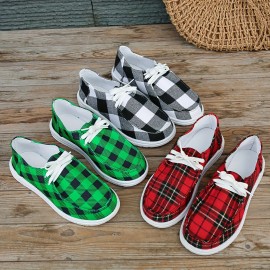 Women's Christmas Style Flat Shoes, Plaid & Christmas Tree Pattern Low Top Shoes, Casual All-Match Sneakers