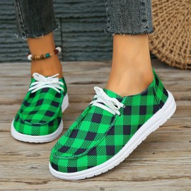 Women's Christmas Style Flat Shoes, Plaid & Christmas Tree Pattern Low Top Shoes, Casual All-Match Sneakers