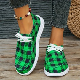 Women's Christmas Style Flat Shoes, Plaid & Christmas Tree Pattern Low Top Shoes, Casual All-Match Sneakers