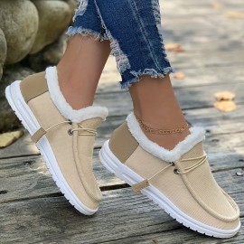 Women's Plush Lined Flat Loafers, Winter Warm Round Toe Slip On Flat Shoes, Casual Low Top Soft Sole Shoes