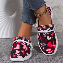 Women's Heart Pattern Loafers - Lightweight Slip On Casual Canvas Shoes for Valentine's Day