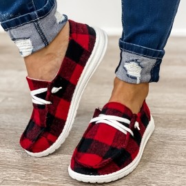Stylish Plaid Canvas Sneakers for Women - Comfortable Low Top Lace Up Shoes for Casual Wear and Walking