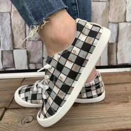 Women's Plaid Pattern Canvas Shoes, Casual Lace Up Outdoor Shoes, Lightweight Low Top Sneakers