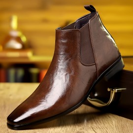 Men's Solid Ankle Chelsea Boots, Wear-resistant Slip On Dress Boots For Business Office Wedding Party