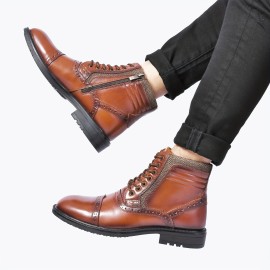 Elegant Men's Cap-toe Brogue Oxford Boots - Versatile, Comfortable, and Stylish Footwear for Casual and Formal Use, Perfect for All Seasons