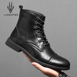 Men's High-top Dress Boots - Wear-resistant, Anti-skid Lace-up with Microfiber Leather Uppers