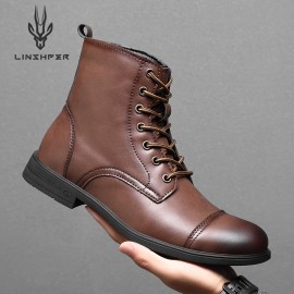 Men's High-top Dress Boots - Wear-resistant, Anti-skid Lace-up with Microfiber Leather Uppers