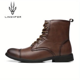 Men's High-top Dress Boots - Wear-resistant, Anti-skid Lace-up with Microfiber Leather Uppers