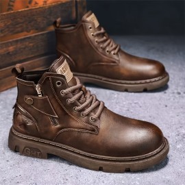 Men's Vintage All-Season Ankle Boots: Durable Leather Lace-Ups with Anti-Skid Sole