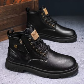 Men's Vintage All-Season Ankle Boots: Durable Leather Lace-Ups with Anti-Skid Sole