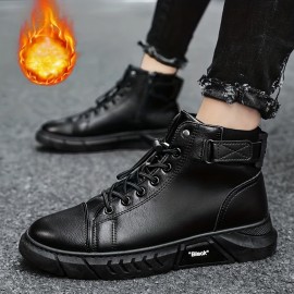 Men's No Tie Boots - Casual PU Leather Walking Shoes - Comfortable And Breathable